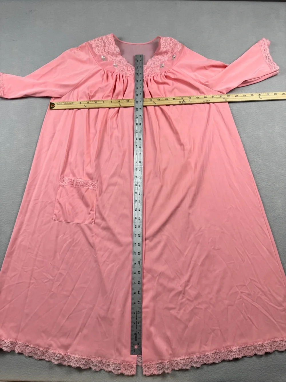 Vintage Shadowline Nightgown Robe Set Pink Lace Medium Silky 70’s Retro Classic